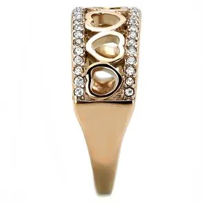 CJE3194 Wholesale Women's Stainless Steel IP Rose Gold Clear Top Grade Crystal Multi Heart Ring