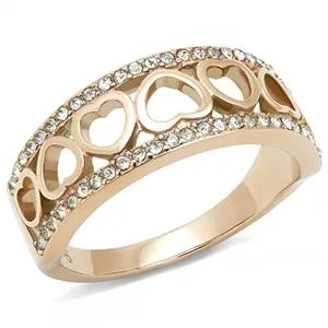 CJE3194 Wholesale Women's Stainless Steel IP Rose Gold Clear Top Grade Crystal Multi Heart Ring