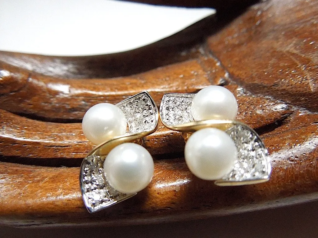 Classic Pearl, Diamond and White & Yellow Gold Earrings