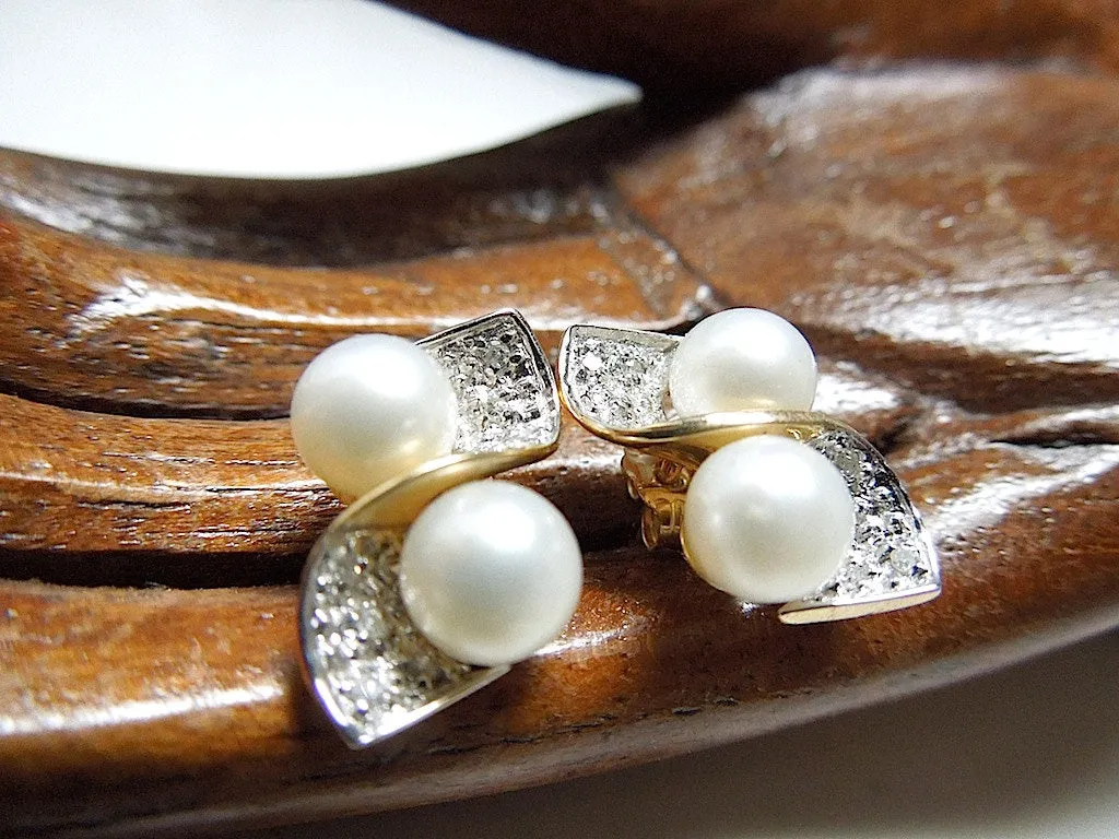 Classic Pearl, Diamond and White & Yellow Gold Earrings