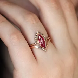 Classic Red Ruby Ring Set Rose Gold Women Wedding Jewelry
