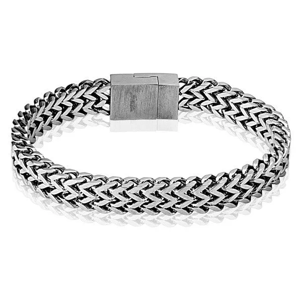 Classic Stainless Steel 8.5" Balinese Wheat Chain Bracelet with Magnetic Lock.