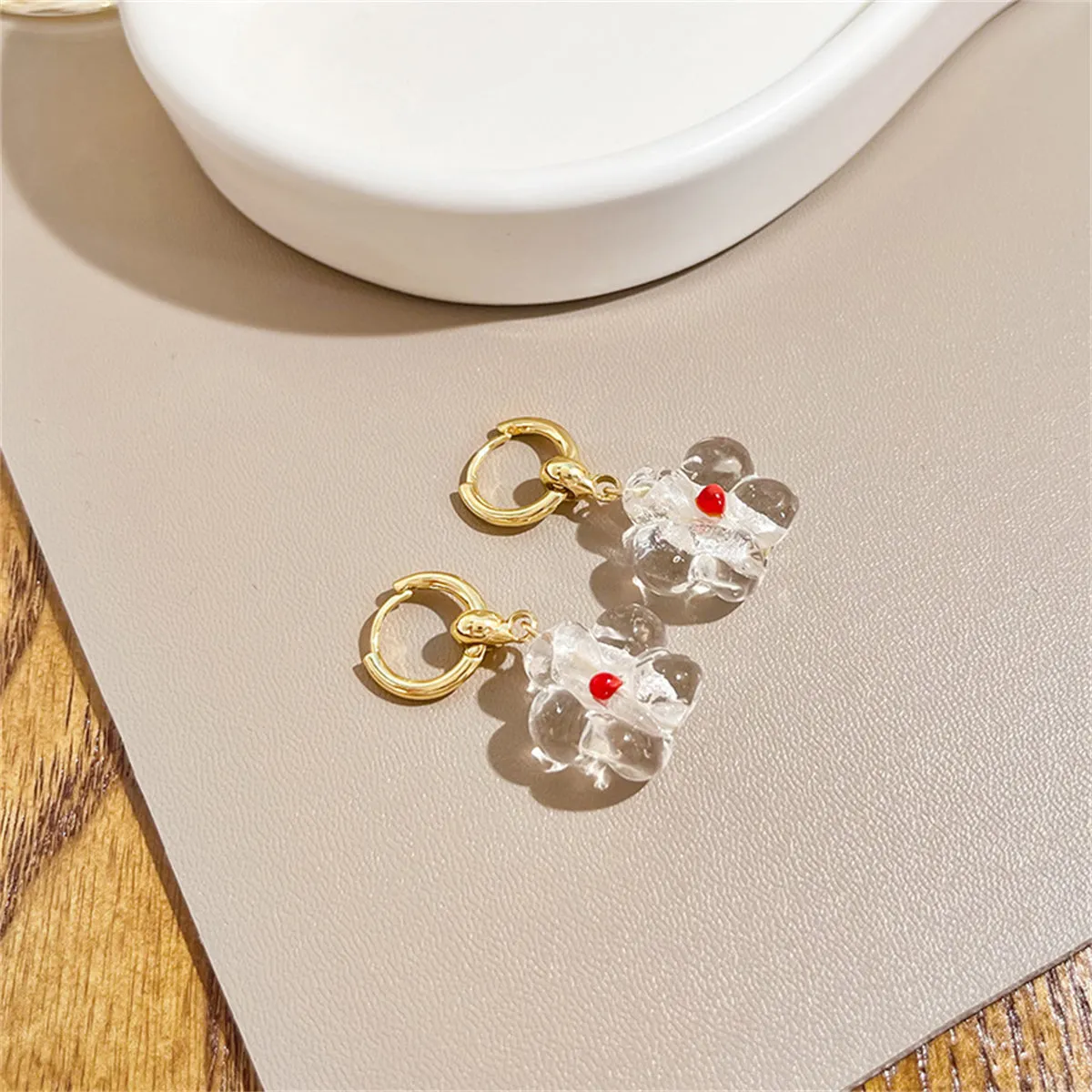 Clear Resin & 18K Gold-Plated Flower Huggie Earrings