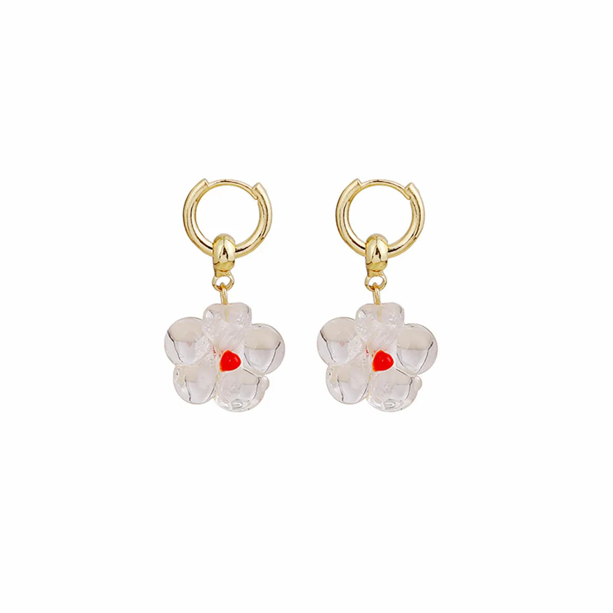 Clear Resin & 18K Gold-Plated Flower Huggie Earrings