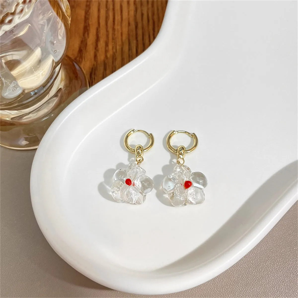 Clear Resin & 18K Gold-Plated Flower Huggie Earrings