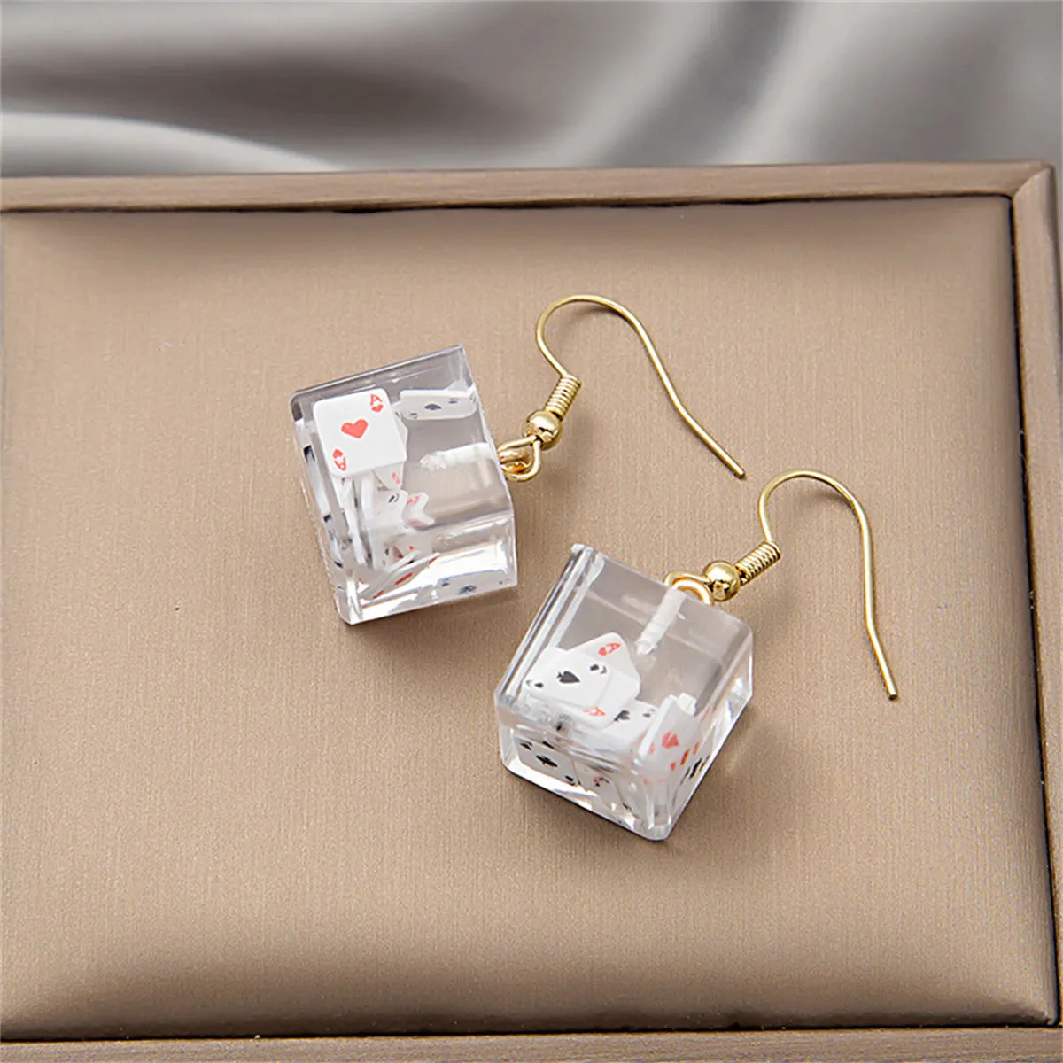Clear Resin & 18K Gold-Plated Joker Cube Drop Earrings