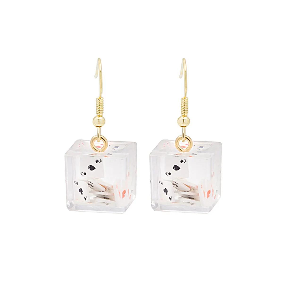 Clear Resin & 18K Gold-Plated Joker Cube Drop Earrings