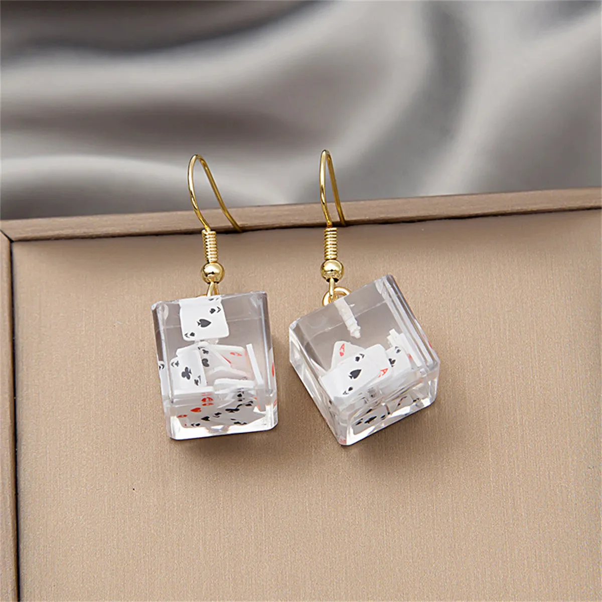 Clear Resin & 18K Gold-Plated Joker Cube Drop Earrings