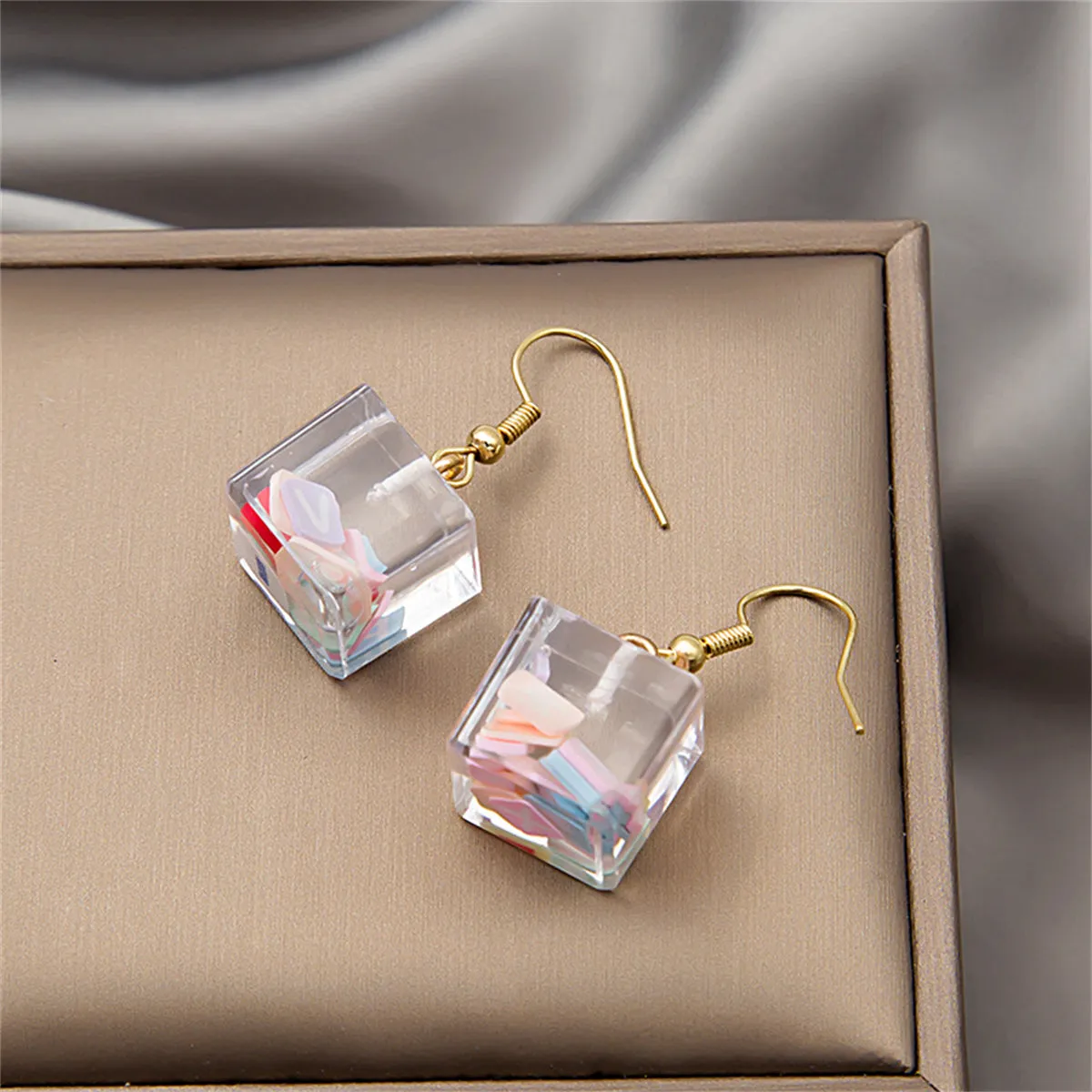 Clear Resin & 18K Gold-Plated Letter Cube Drop Earrings