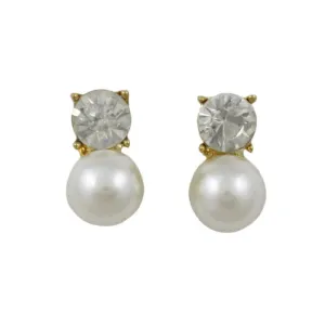 Clear Round Crystal with White Pearl Pierced Earring - PNS401E