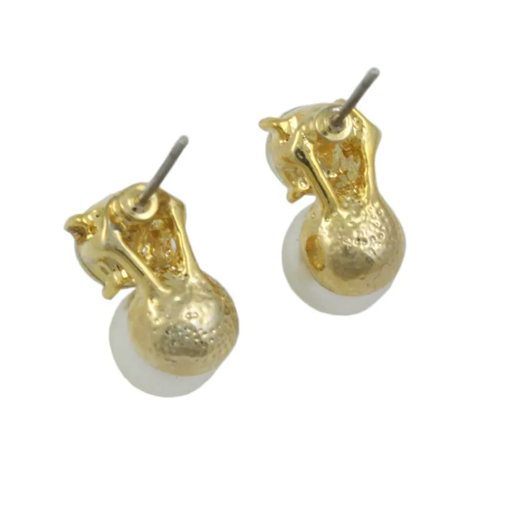 Clear Round Crystal with White Pearl Pierced Earring - PNS401E