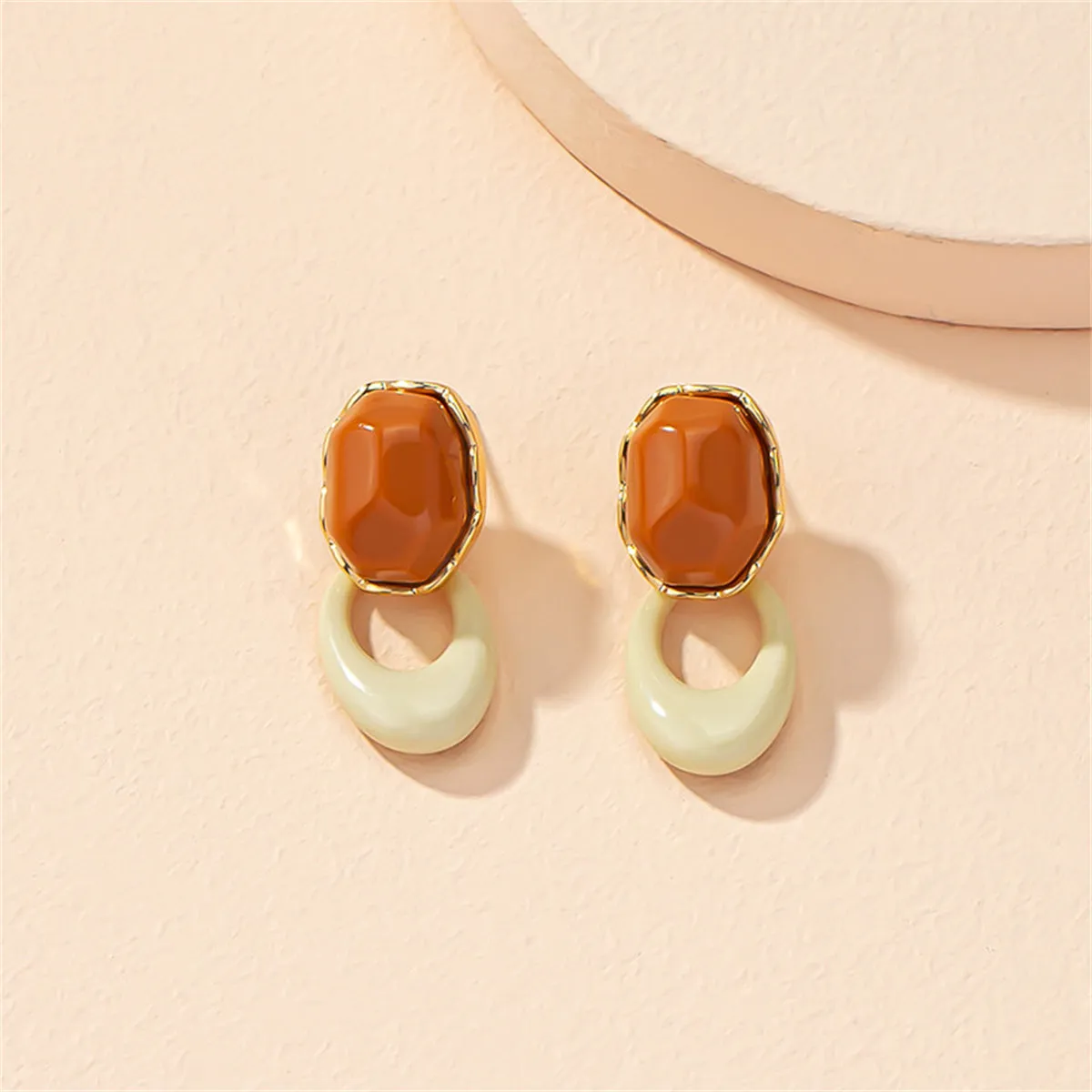 Coffee Resin & 18K Gold-Plated Oval Drop Earrings