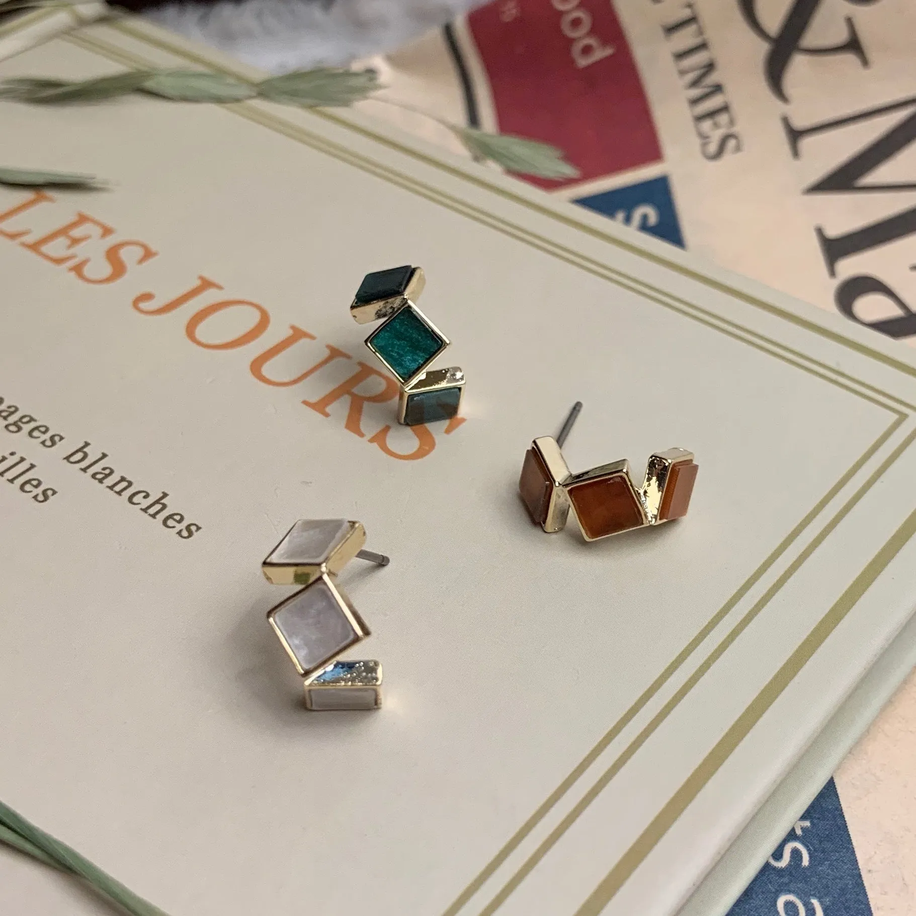 Colorful Mother Of Pearl Small Hoop Earrings