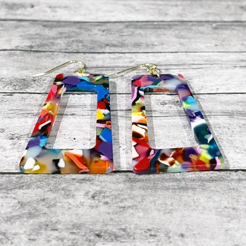Colors of the Rainbow Rectangle Earrings (GOLD OR SILVER EAR HOOKS)