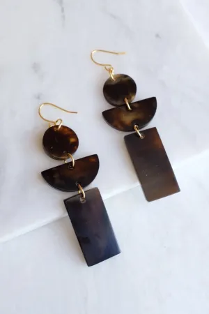 Con Dao 16K Gold Plated Dark Geometric Buffalo Horn Earrings