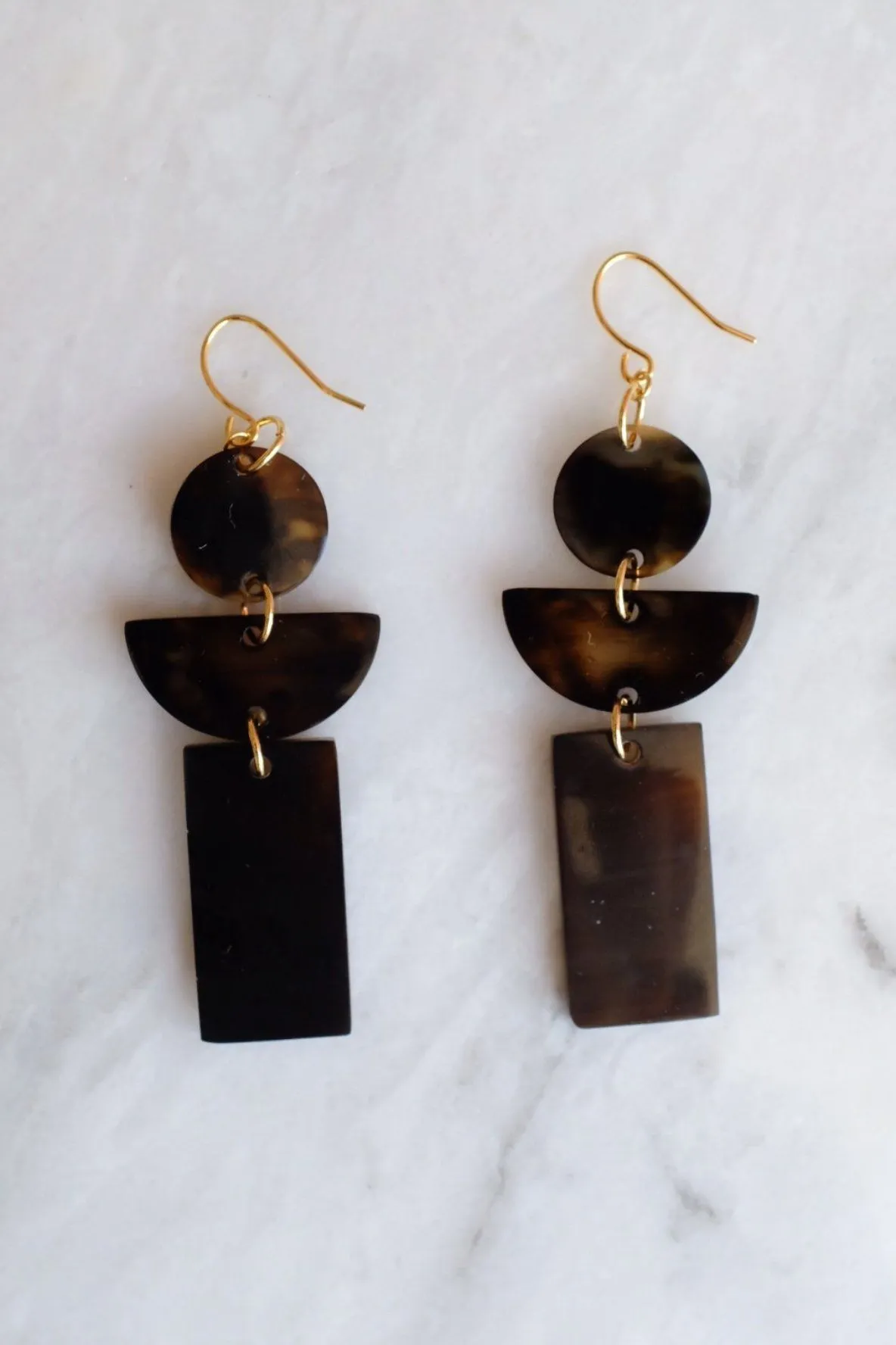 Con Dao 16K Gold Plated Dark Geometric Buffalo Horn Earrings