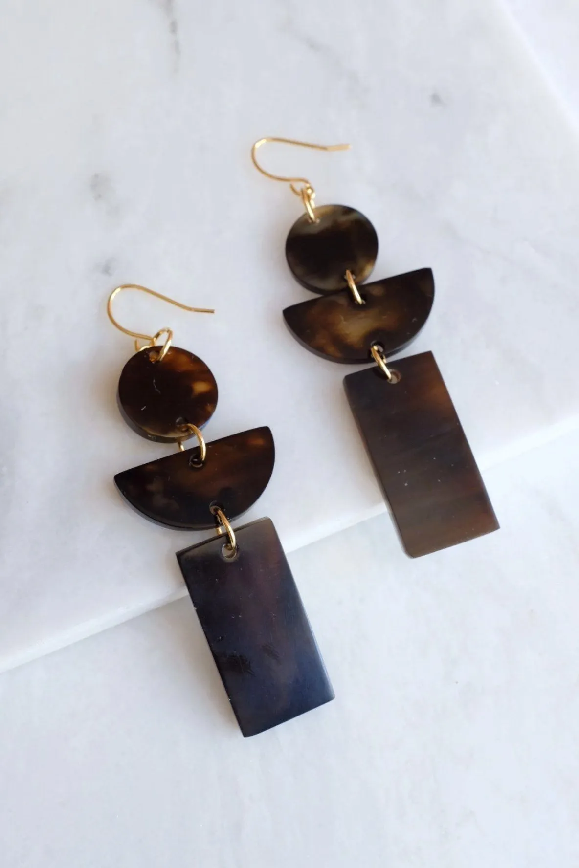 Con Dao 16K Gold Plated Dark Geometric Buffalo Horn Earrings