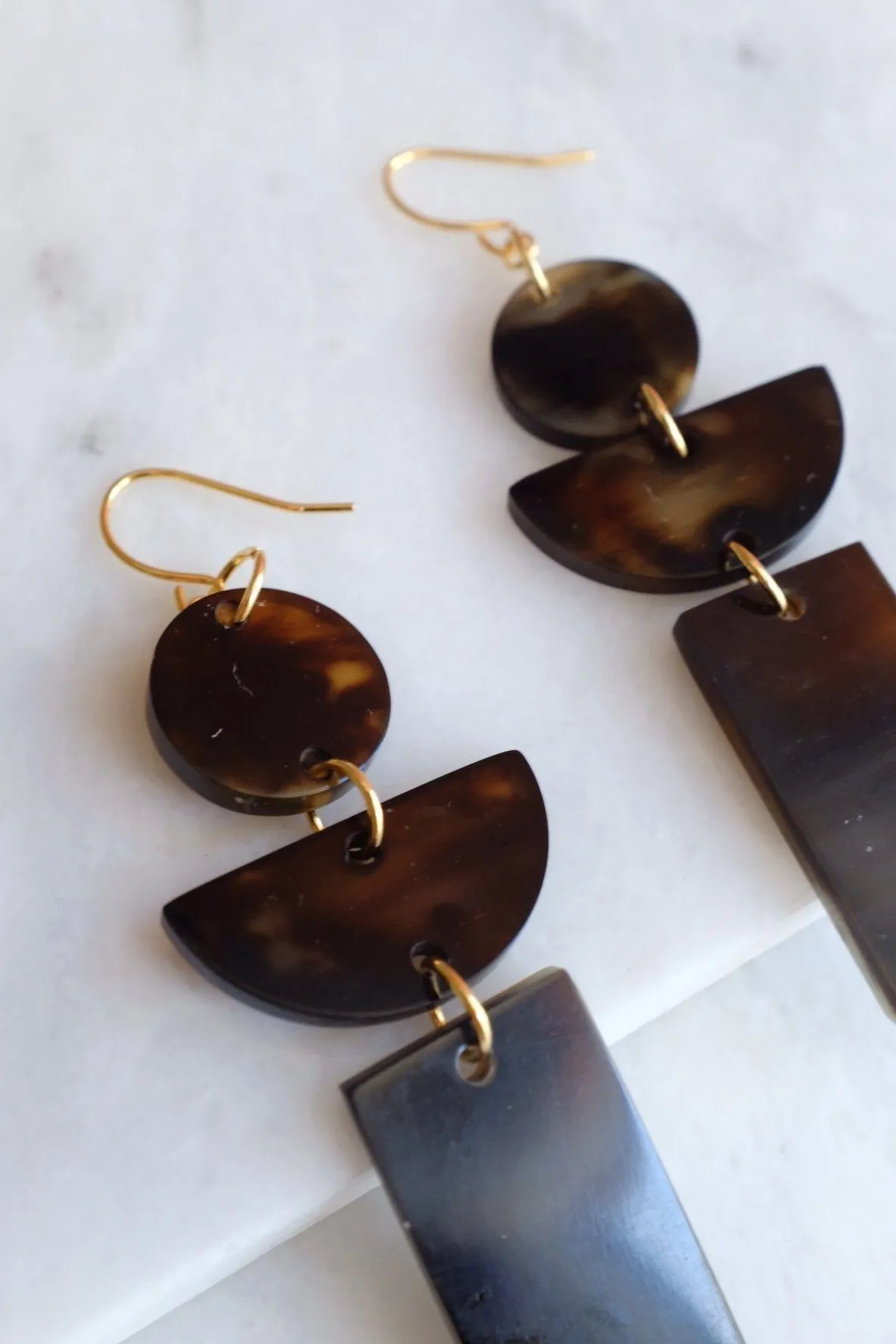 Con Dao 16K Gold Plated Dark Geometric Buffalo Horn Earrings