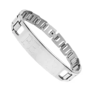 Cool 8" Stainless Steel "H" Link ID Bracelet with Large Engravable Plate.