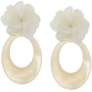 Cream Oval Floral Resin Earrings
