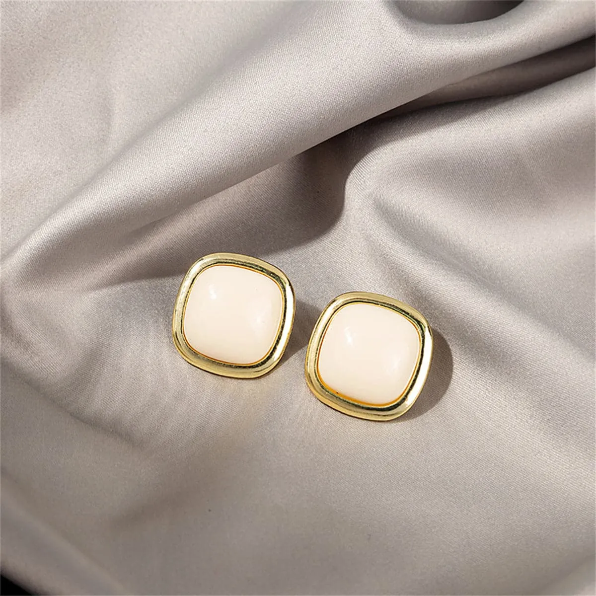 Cream Resin & 18K Gold-Plated Square Stud Earrings