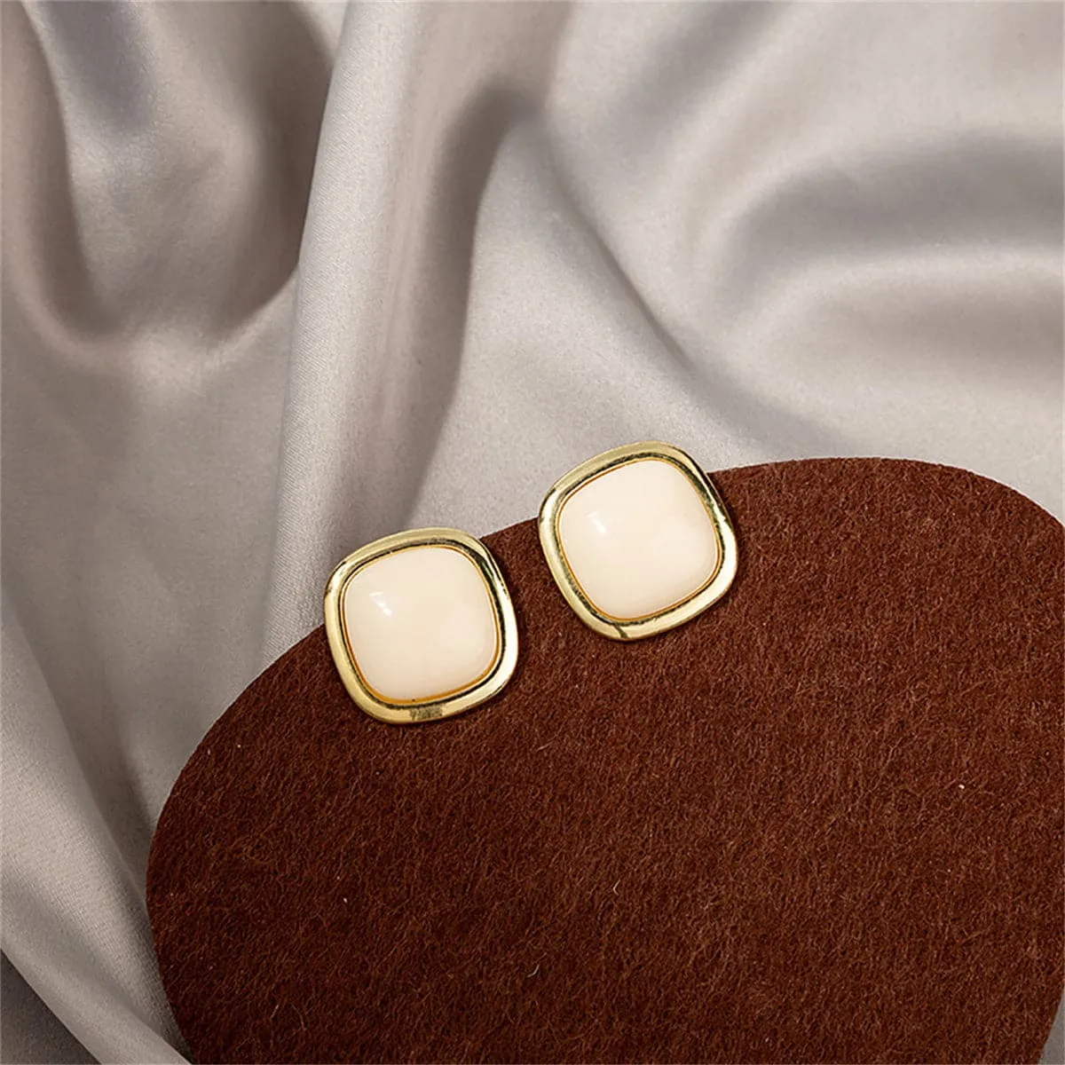 Cream Resin & 18K Gold-Plated Square Stud Earrings