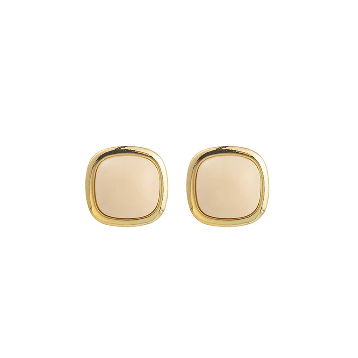 Cream Resin & 18K Gold-Plated Square Stud Earrings