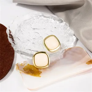 Cream Resin & 18K Gold-Plated Square Stud Earrings