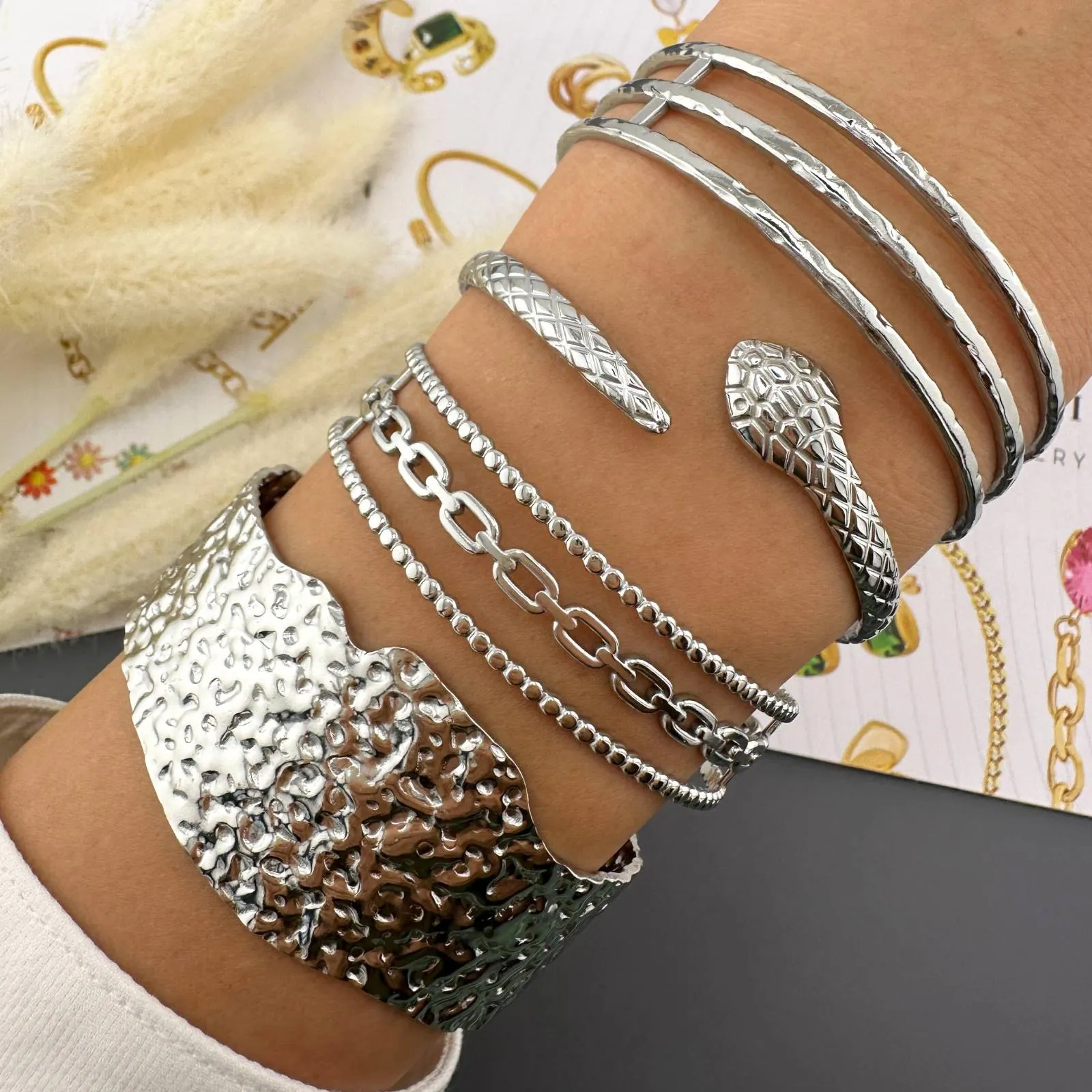 Crushed-Metal Statement Cuff – Stainless Steel