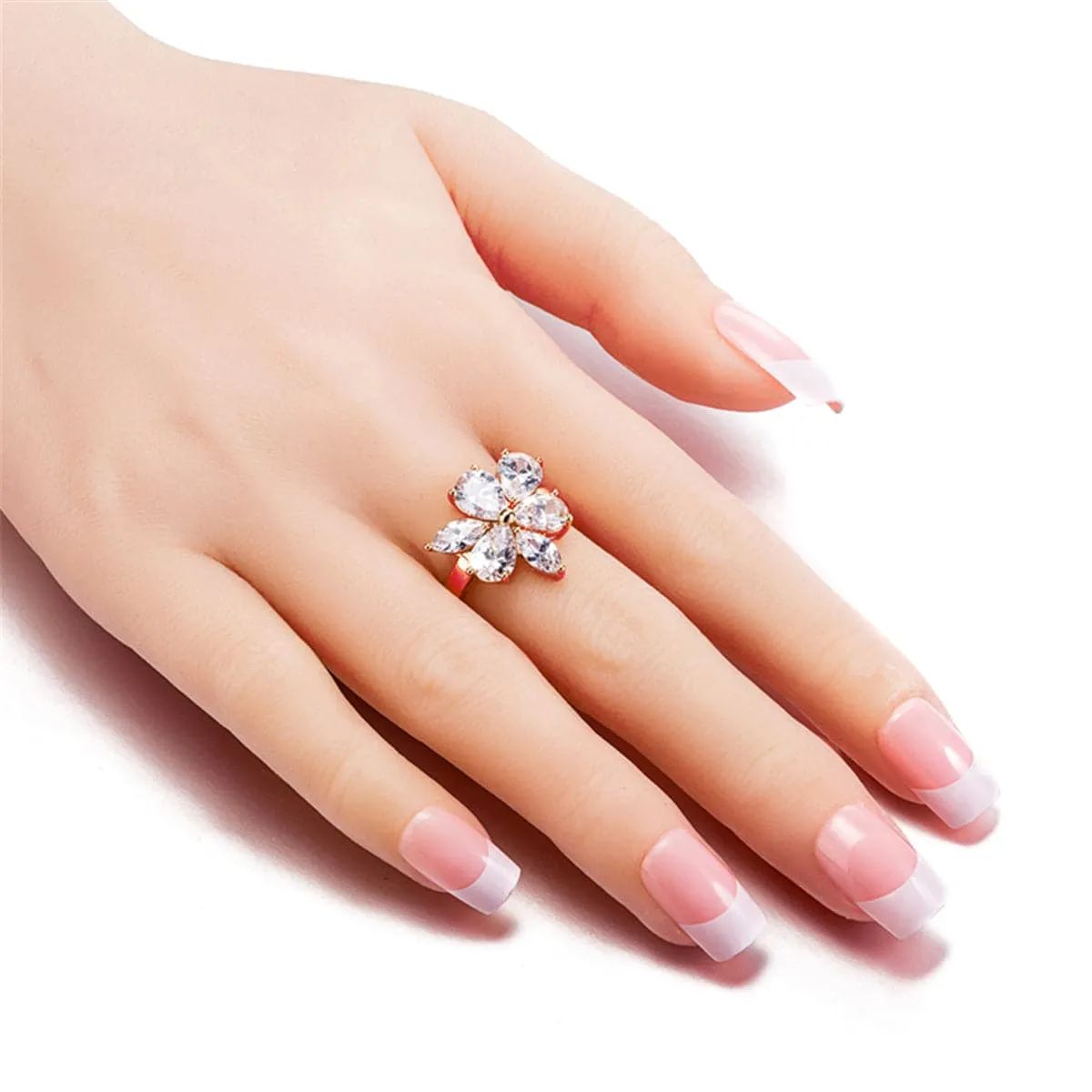Crystal & 18K Rose Gold-Plated Floral Ring