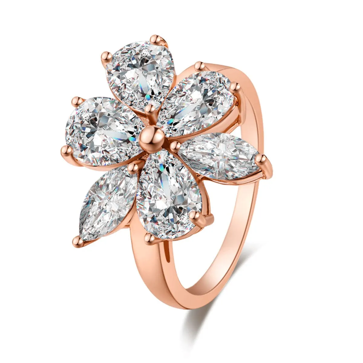 Crystal & 18K Rose Gold-Plated Floral Ring