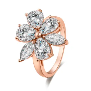Crystal & 18K Rose Gold-Plated Floral Ring
