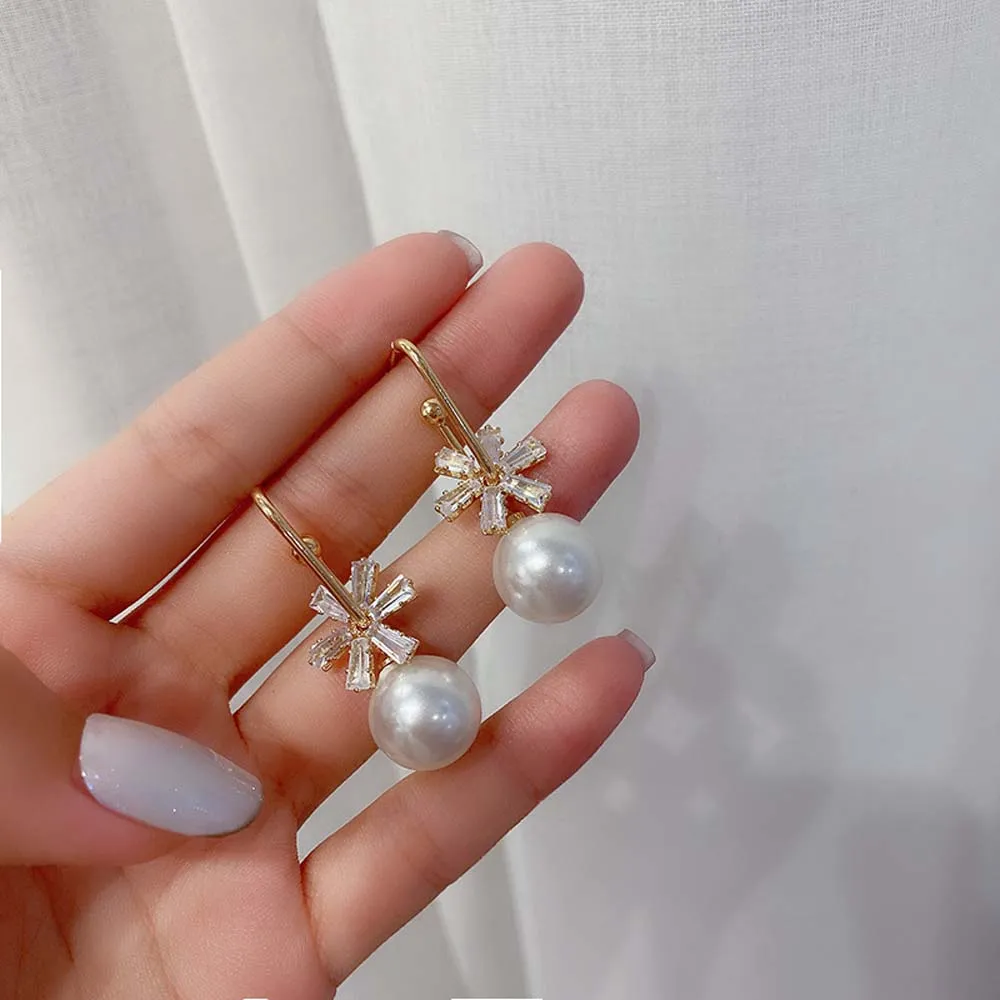 Crystal Floral Pearl Drop Earrings