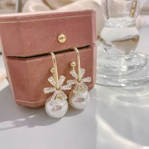 Crystal Floral Pearl Drop Earrings