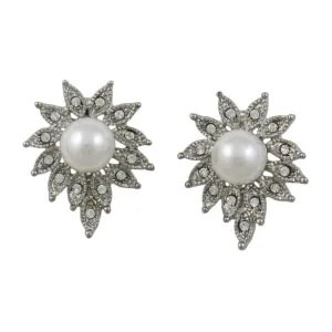 Crystal Sunburst with White Pearl Pierced Earring - PRE904