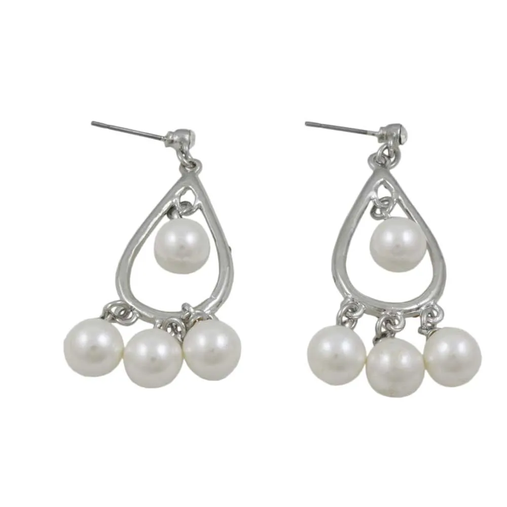 Crystal Teardrop with Dangling Pearl Balls Pierced Earring - PRE720