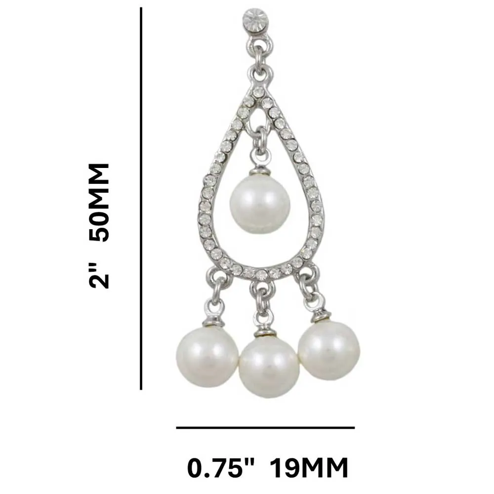 Crystal Teardrop with Dangling Pearl Balls Pierced Earring - PRE720