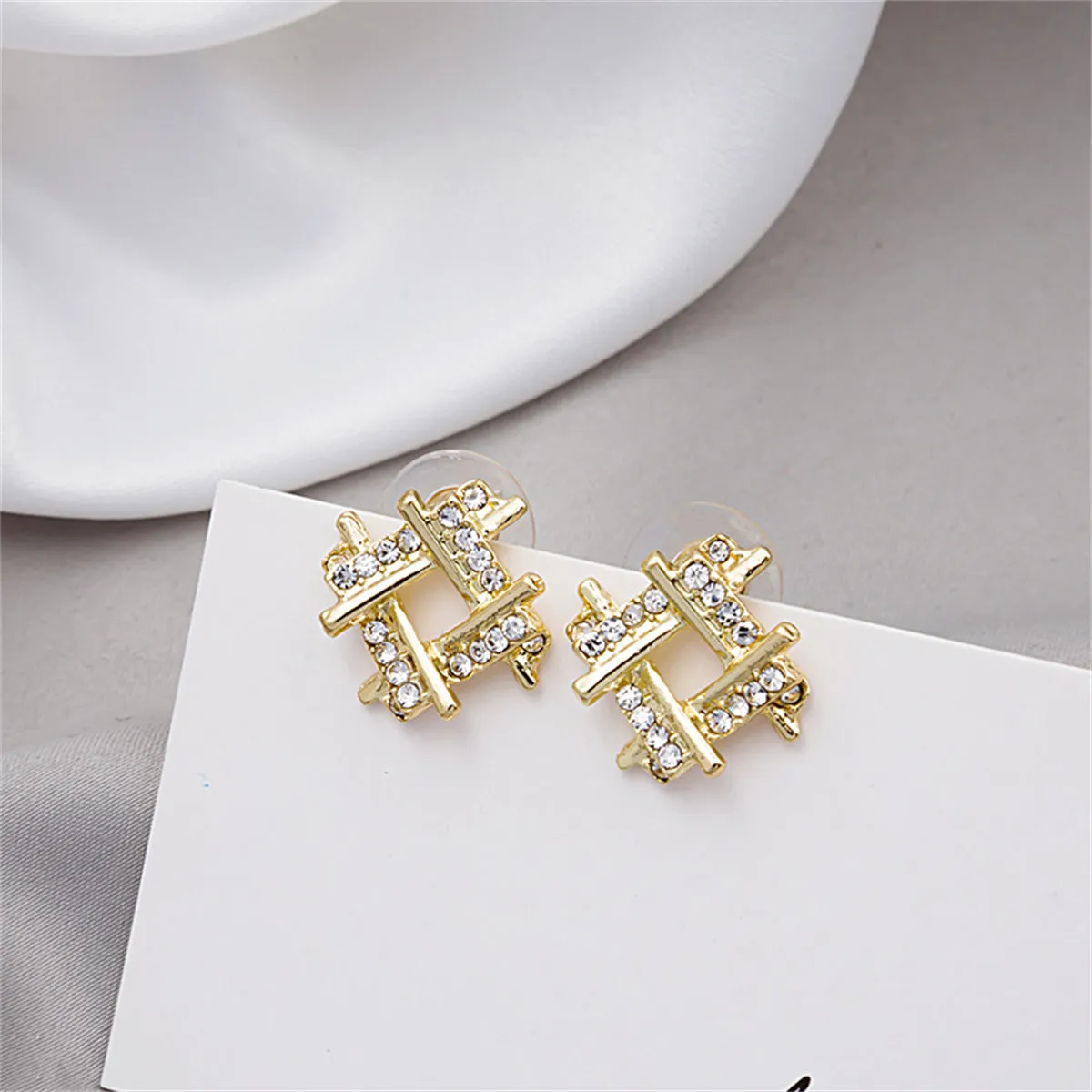 Cubic Zirconia & 18K Gold-Plated Geometric Stud Earrings