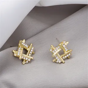 Cubic Zirconia & 18K Gold-Plated Geometric Stud Earrings