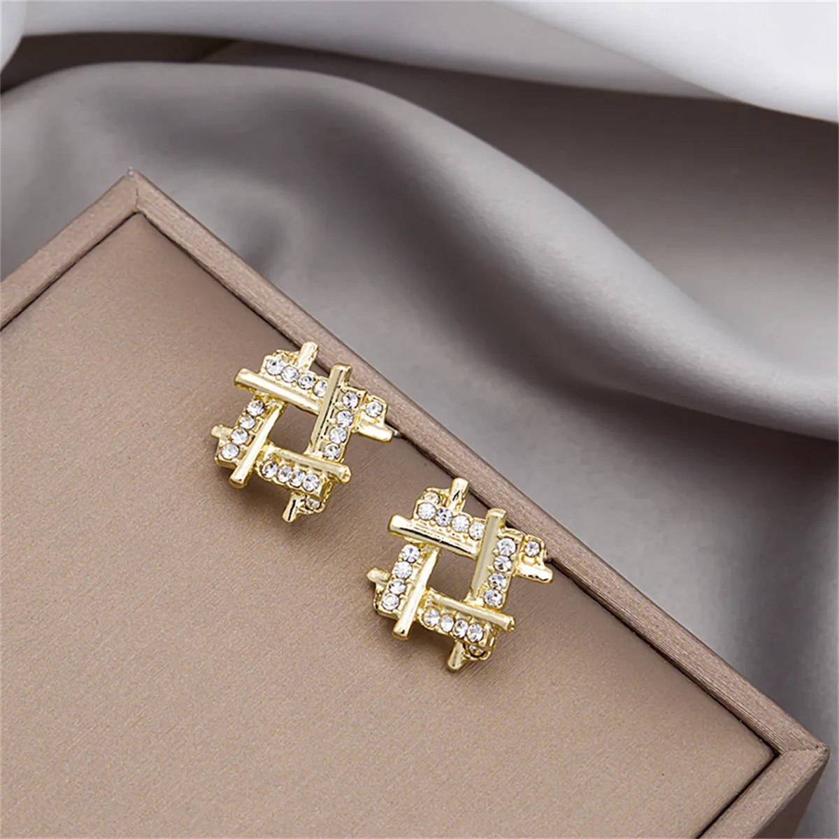 Cubic Zirconia & 18K Gold-Plated Geometric Stud Earrings
