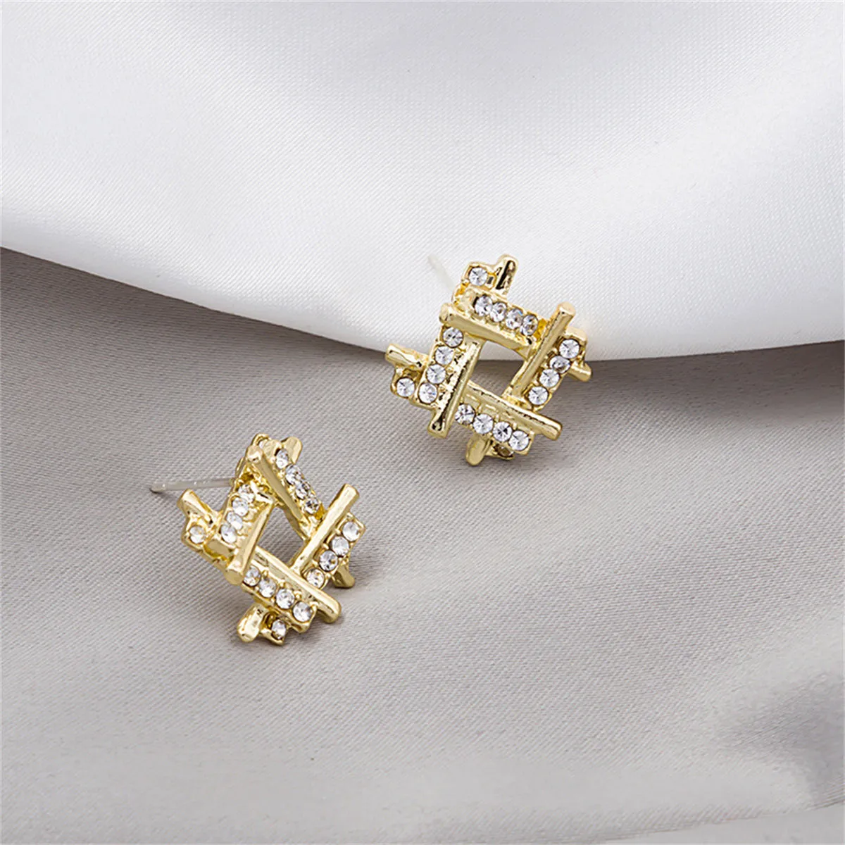 Cubic Zirconia & 18K Gold-Plated Geometric Stud Earrings