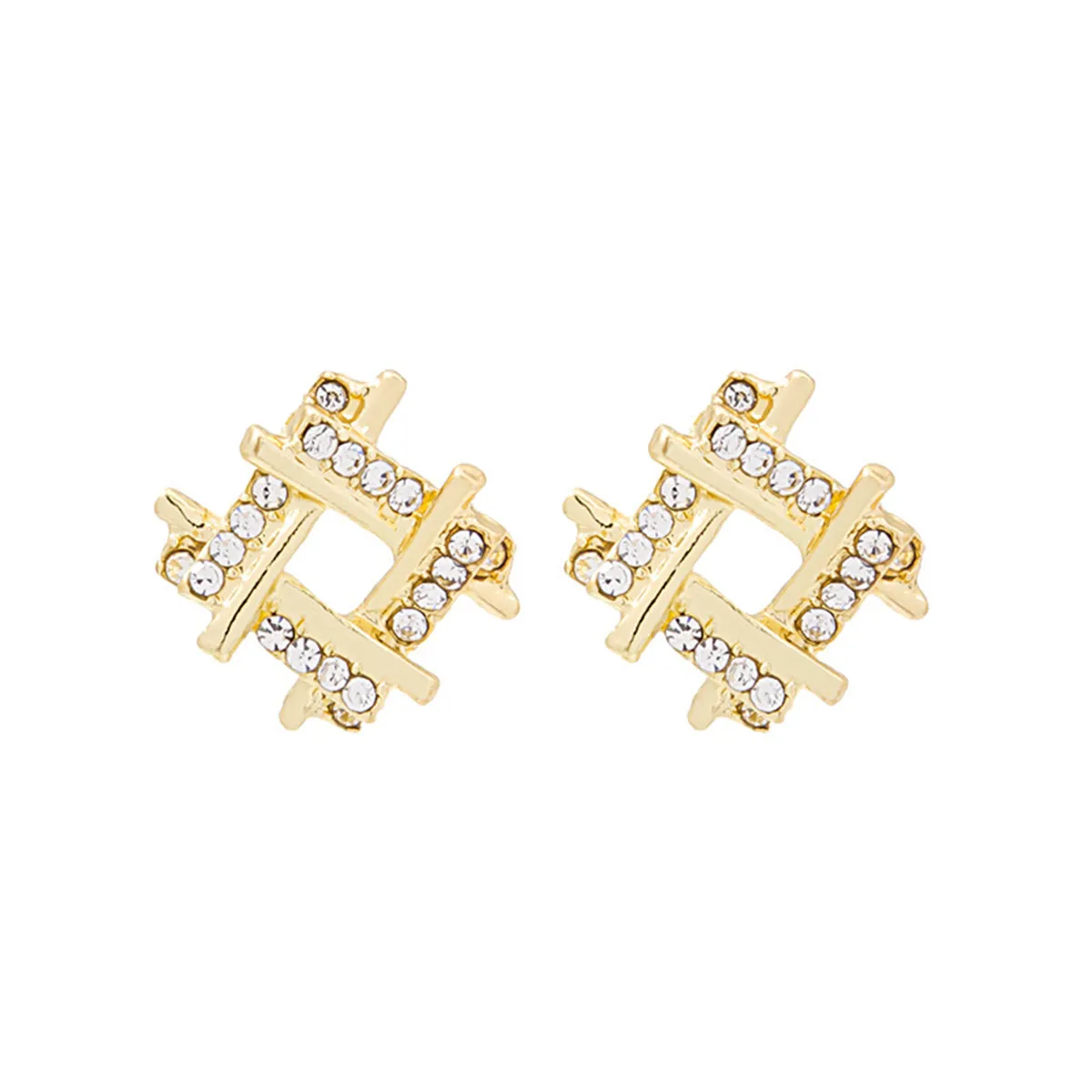 Cubic Zirconia & 18K Gold-Plated Geometric Stud Earrings