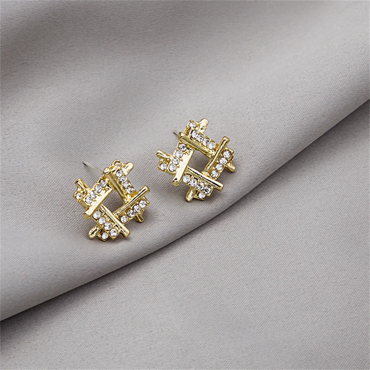 Cubic Zirconia & 18K Gold-Plated Geometric Stud Earrings