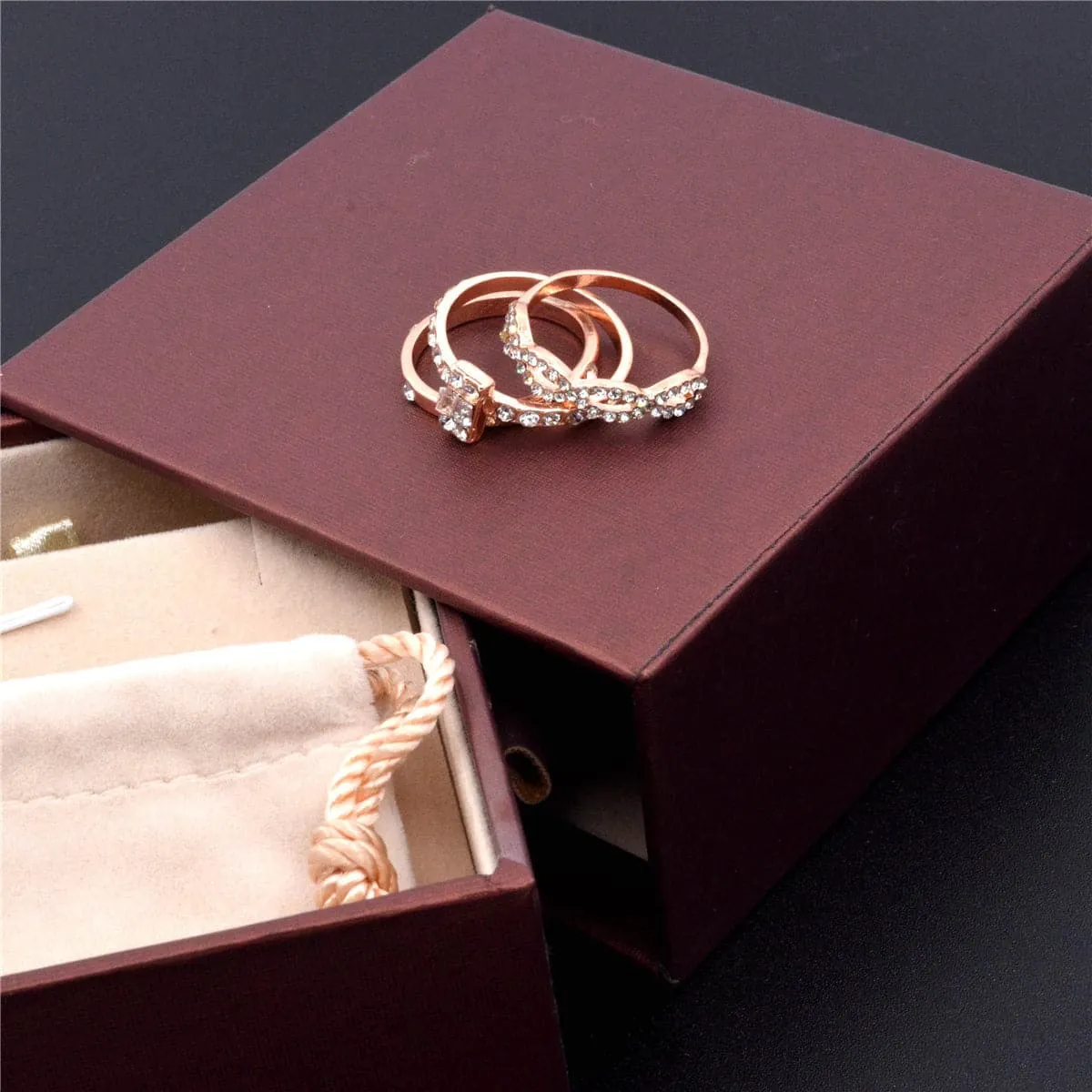 Cubic Zirconia & 18K Rose Gold-Plated Band Set