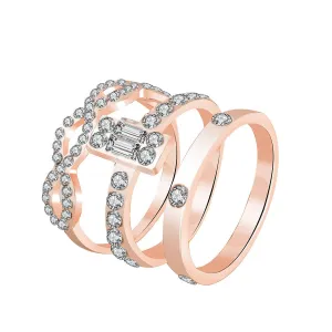 Cubic Zirconia & 18K Rose Gold-Plated Band Set