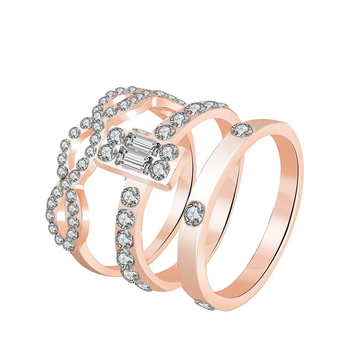Cubic Zirconia & 18K Rose Gold-Plated Band Set