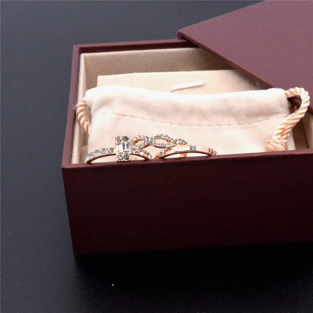 Cubic Zirconia & 18K Rose Gold-Plated Band Set