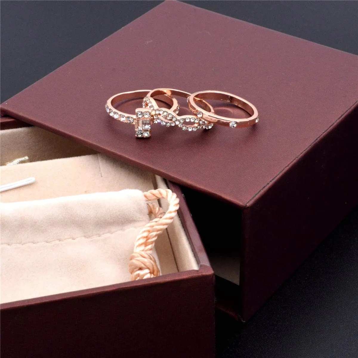 Cubic Zirconia & 18K Rose Gold-Plated Band Set