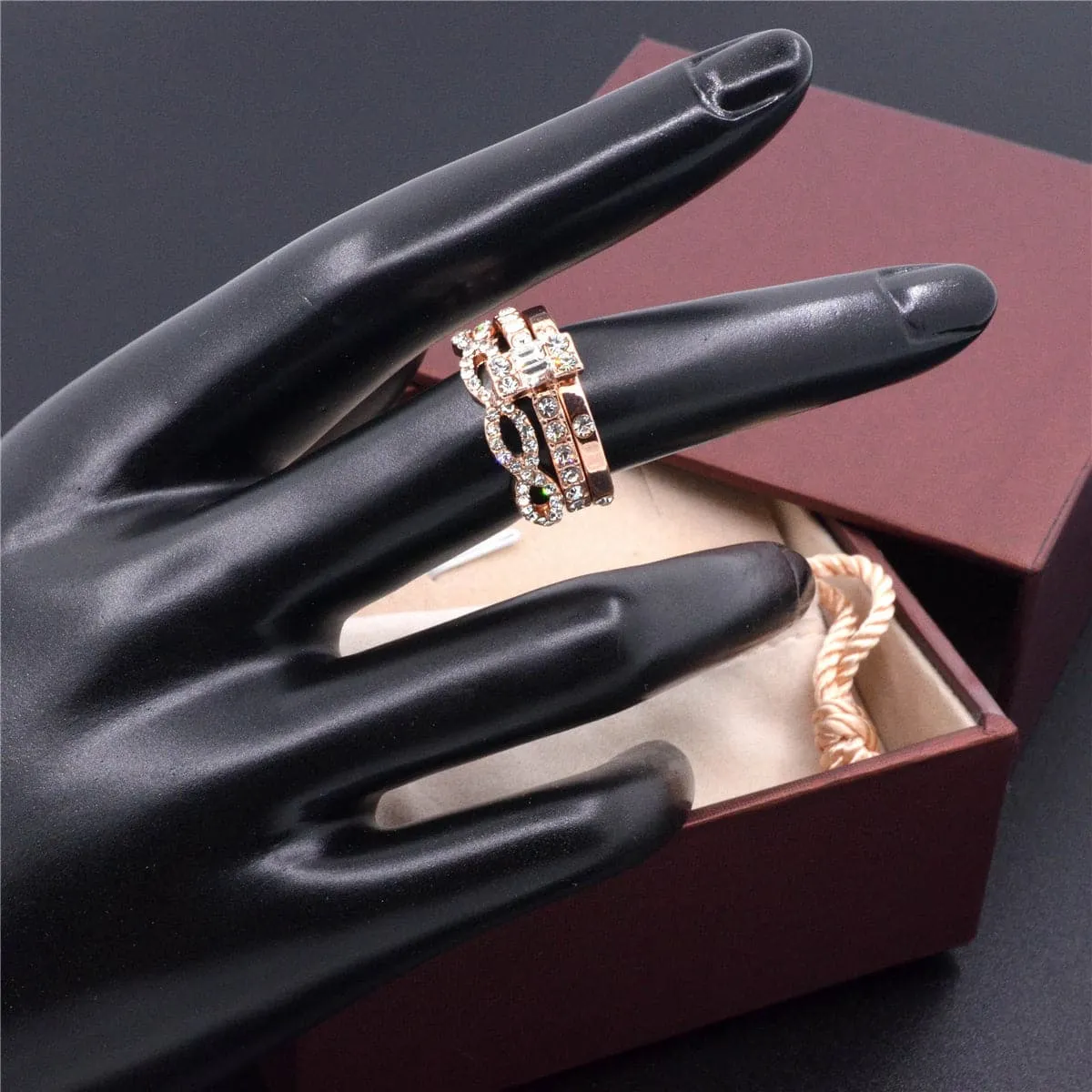 Cubic Zirconia & 18K Rose Gold-Plated Band Set