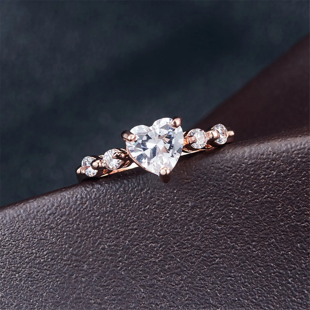 Cubic Zirconia & 18K Rose Gold-Plated Central Heart Ring